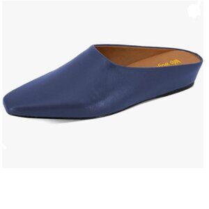 Wo Wagas Blue Mules Low Wedges Heels Slipper Squared Toe Slip On Shoes Indoor